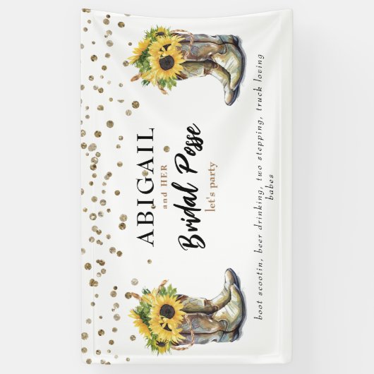 Rustic Cowboy Boots Sunflower Bachelorette Banner (Verticaal)