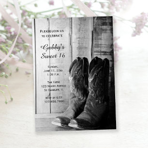 Rustic Cowboy Boots Sweet 16 Barn Birthday Party Kaart