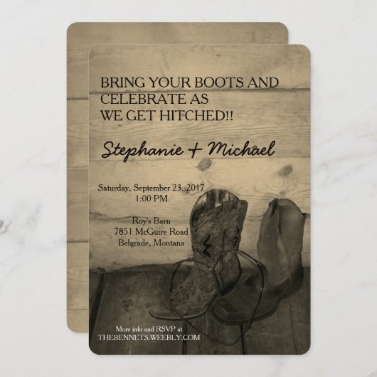 Rustic Cowboy Boots Wedding Kaart (Voorkant / Achterkant)