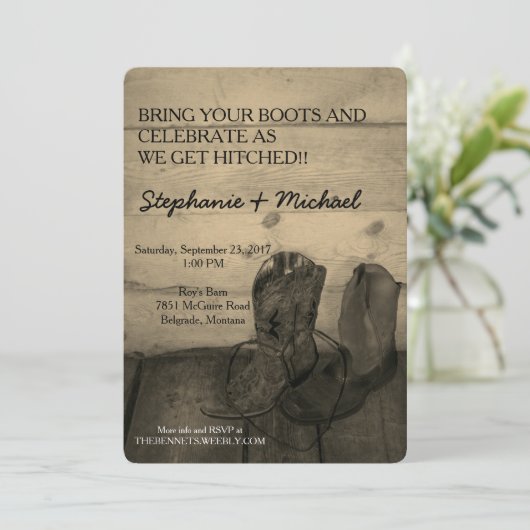 Rustic Cowboy Boots Wedding Kaart (Staand voorkant)