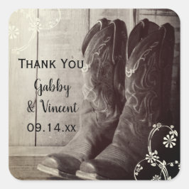 Rustic Cowboy Boots Western Floral bedankt Vierkante Sticker