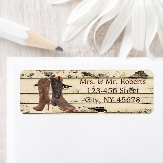Rustic Cowboy Boots Western land Wedding Etiket (Insitu)