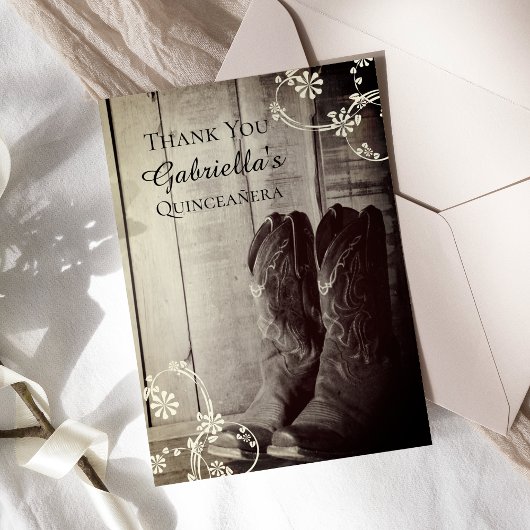 Rustic Cowboy Boots Western Quinceañera Dank je Bedankkaart