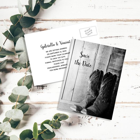 Rustic Cowboy Boots Western Wedding Save the Date Aankondigingskaart