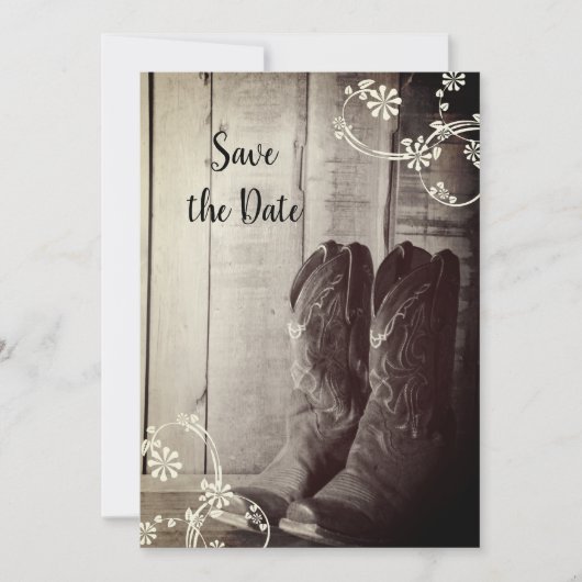 Rustic Cowboy Boots Western Wedding Save the Date Kaart (Voorkant)