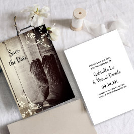 Rustic Cowboy Boots Western Wedding Save the Date Kaart