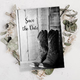 Rustic Cowboy Boots Western Wedding Save the Date Kaart