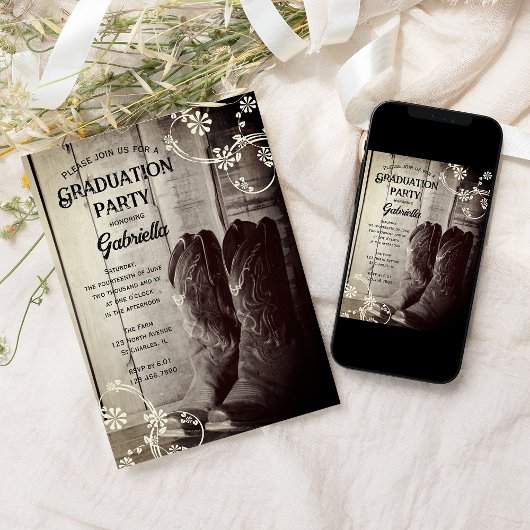 Rustic Cowboy Boots Westerne afstudeerfeest Kaart