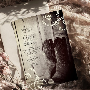 Rustic Cowboy Boots Westerne Birthday Party Kaart