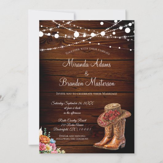 Rustic Cowboy Boots Westerne bruiloft Kaart (Voorkant)
