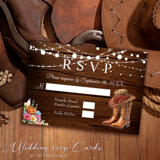 Rustic Cowboy Boots Westerne bruiloft RSVP Kaartje