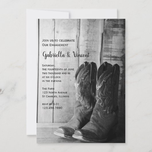 Rustic Cowboy Boots Westerne Engagement Party Kaart (Voorkant)