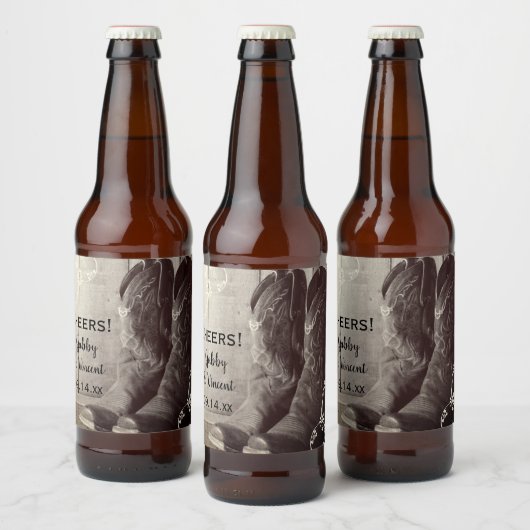 Rustic Cowboy Boots Westerne Floral Wedding Cheers Bier Etiket (Flessen)