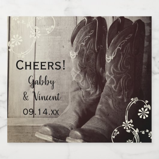 Rustic Cowboy Boots Westerne Floral Wedding Cheers Bier Etiket (Enkel label)