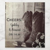 Rustic Cowboy Boots Westerne Floral Wedding Cheers Wijn Etiket (Enkel label)