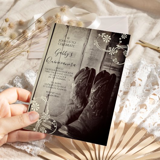 Rustic Cowboy Boots Westerne Quinceanera Partij Kaart