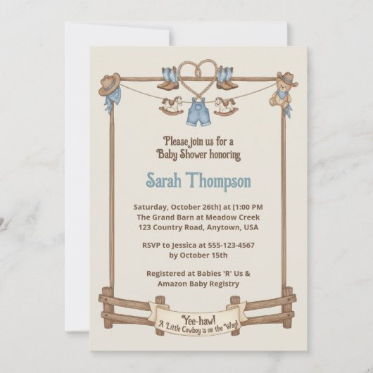 Rustic Cowboy Clothesline Boy Baby shower Kaart (Voorkant)