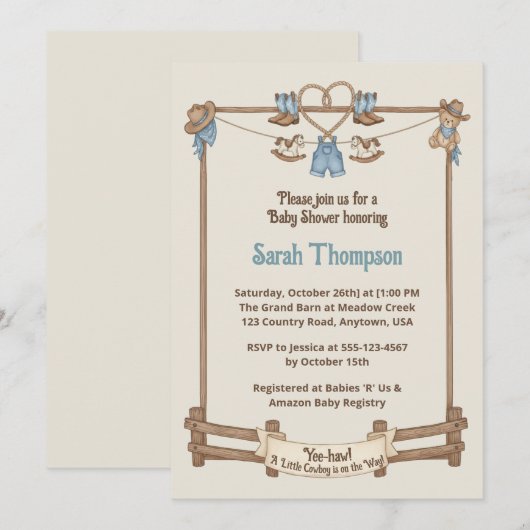 Rustic Cowboy Clothesline Boy Baby shower Kaart (Voorkant / Achterkant)