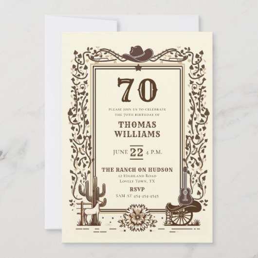 Rustic Cowboy Country Western Lijst 70e verjaardag Kaart (Voorkant)