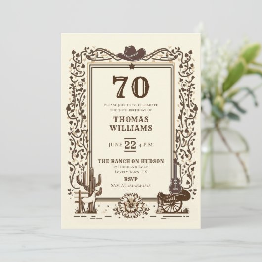 Rustic Cowboy Country Western Lijst 70e verjaardag Kaart (Staand voorkant)