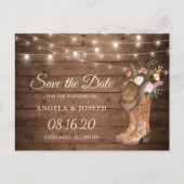 Rustic Cowboy Cowgirl Boots Floral Save the Date Aankondigingskaart (Voorkant)