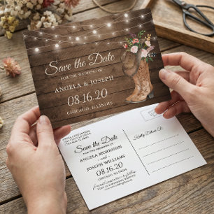 Rustic Cowboy Cowgirl Boots Floral Save the Date Aankondigingskaart