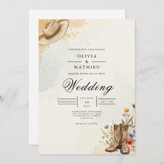 Rustic Cowboy Hat Bloom Wedding Kaart (Voorkant / Achterkant)