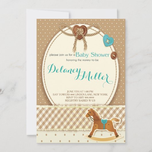 Rustic Cowboy Horsey Baby shower Boy Invitations Kaart (Voorkant)