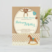 Rustic Cowboy Horsey Baby shower Boy Invitations Kaart (Staand voorkant)