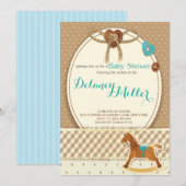 Rustic Cowboy Horsey Baby shower Boy Invitations Kaart (Voorkant / Achterkant)
