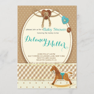 Rustic Cowboy Horsey Baby shower Boy Invitations Kaart