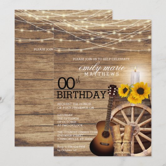 Rustic Cowboy Party - 00th Birthday Uitnodiging (Voorkant / Achterkant)