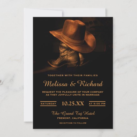 Rustic Cowboy Pet en Boots Wedding Invitation Kaart (Voorkant)