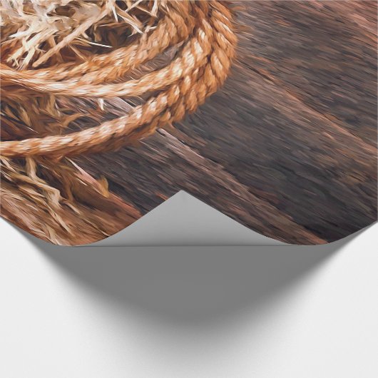 Rustic Cowboy Pet Rope Hay Foto Cadeaupapier (Hoek)