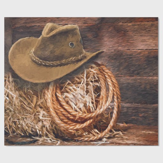 Rustic Cowboy Pet Rope Hay Foto Cadeaupapier (Vlak)