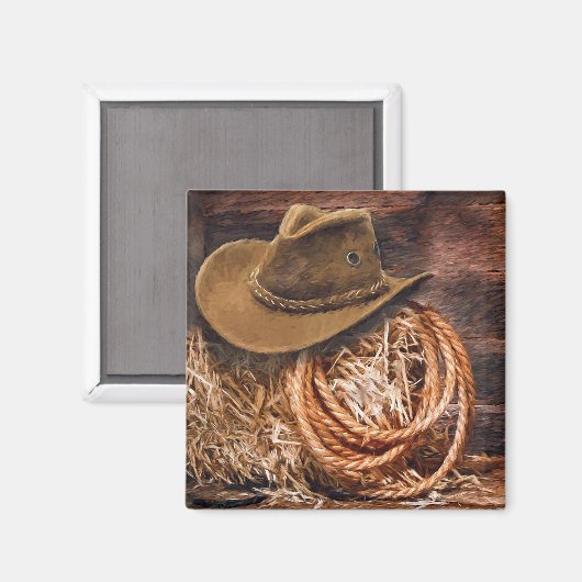 Rustic Cowboy Pet Rope Hay Foto Magneet (Voorkant / Achterkant)