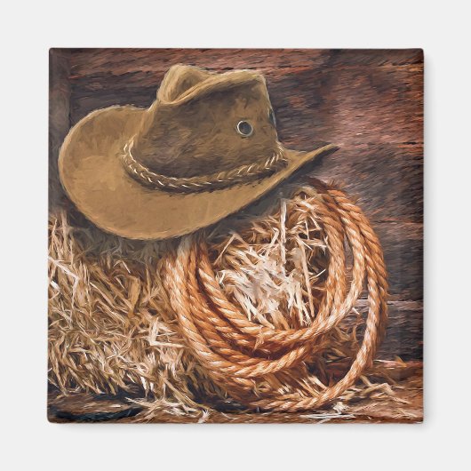 Rustic Cowboy Pet Rope Hay Foto Magneet (Voorkant)