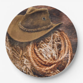 Rustic Cowboy Pet Rope Hay Foto Papieren Bordje