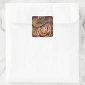 Rustic Cowboy Pet Rope Hay Foto Vierkante Sticker (Tas)