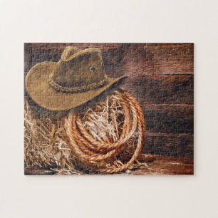 Rustic Cowboy Pet Rope Hay Photo Legpuzzel