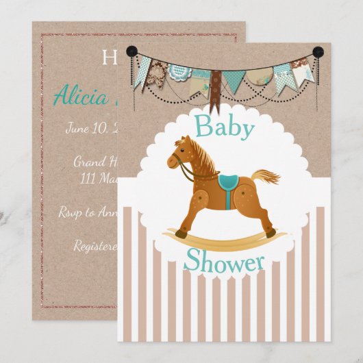 Rustic Cowboy Rocking Horse Western Baby shower Kaart (Voorkant / Achterkant)