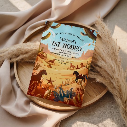 Rustic Cowboy Rodeo 1st Birthday Celebration Kaart