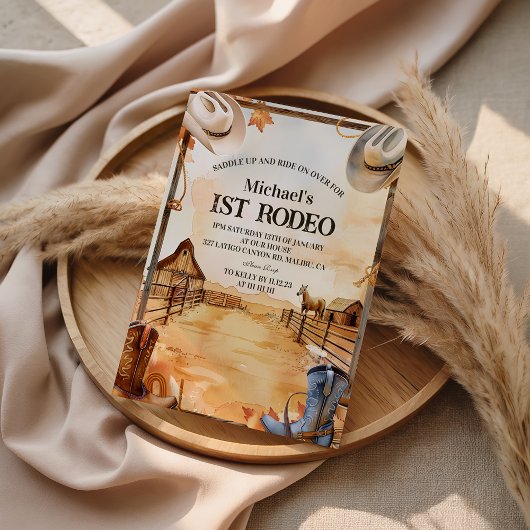 Rustic Cowboy Rodeo 1st Birthday Style Kaart