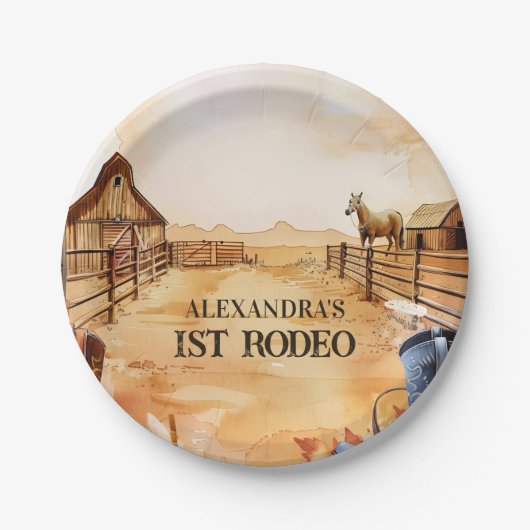 Rustic Cowboy Rodeo 1st Birthday Style Papieren Bordje (Voorkant)