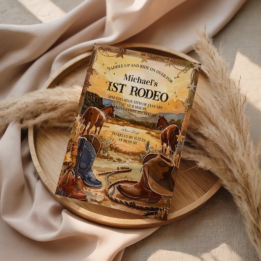 Rustic Cowboy Rodeo 1st Birthday Theme Kaart