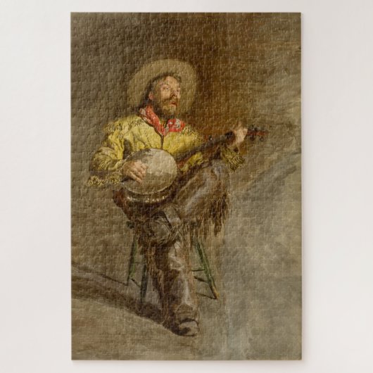 Rustic Cowboy Singing w Banjo in Old West Legpuzzel (Verticaal)