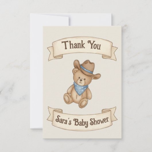 Rustic Cowboy Waterverf Boy Baby shower Bedankkaart (Voorkant)
