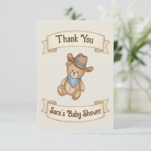 Rustic Cowboy Waterverf Boy Baby shower Bedankkaart (Staand voorkant)