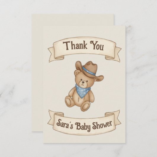 Rustic Cowboy Waterverf Boy Baby shower Bedankkaart (Voorkant / Achterkant)