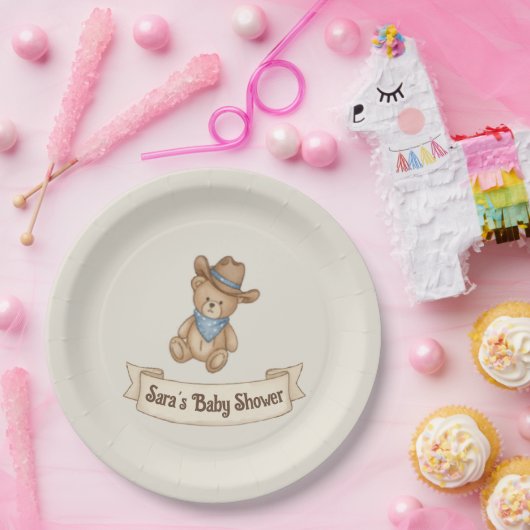 Rustic Cowboy Waterverf Boy Baby shower Papieren Bordje (Feest)